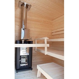 Vue poêle à bois dans sauna extérieur Harvia Solide compact