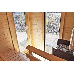 Vus des vitre sauna HArvia Solide Compact extérieur