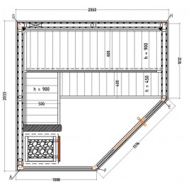 Dimensions sauna angle vitrée S2020CV