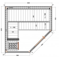 Dimensions sauna angle vitrée S2020CV