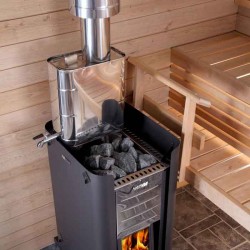 Réserve d'eau sur conduit fumée de poêle sauna