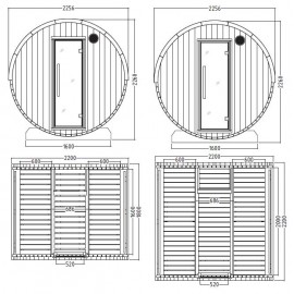 Dimension sauna tonneau ST9