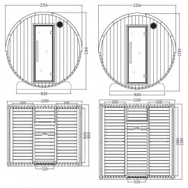 Dimensions sauna tonneau ST8