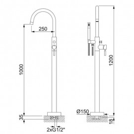 Mitigeur colonne MT1 dimensions