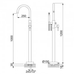 Mitigeur colonne MT1 dimensions