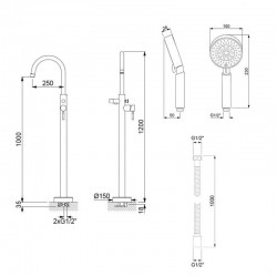 Mitigeur colonne MT6 dimensions