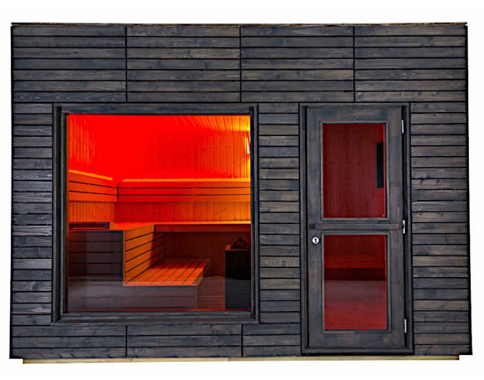 Sauna extérieur haut de gamme et design avec baie vitrée Santé Forme — free download