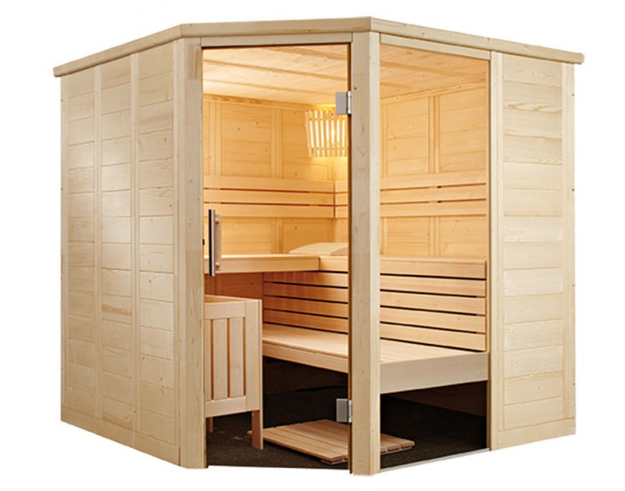 Sauna massif avec porte d'angle A2020R