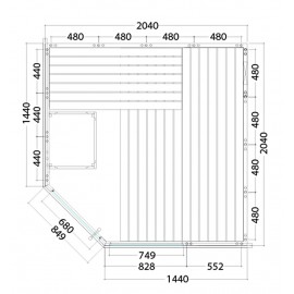 Plan du sauna massif avec porte d'angle A2020R