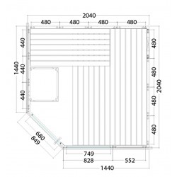 Plan du sauna massif avec porte d'angle A2020R