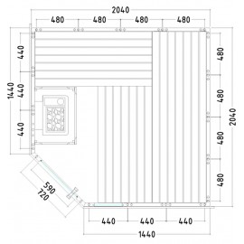 Plan et dimensions sauna massif K2020R