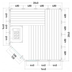 Plan et dimensions sauna massif K2020R